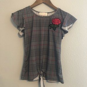 Glitter Girl Rose Plaid Top